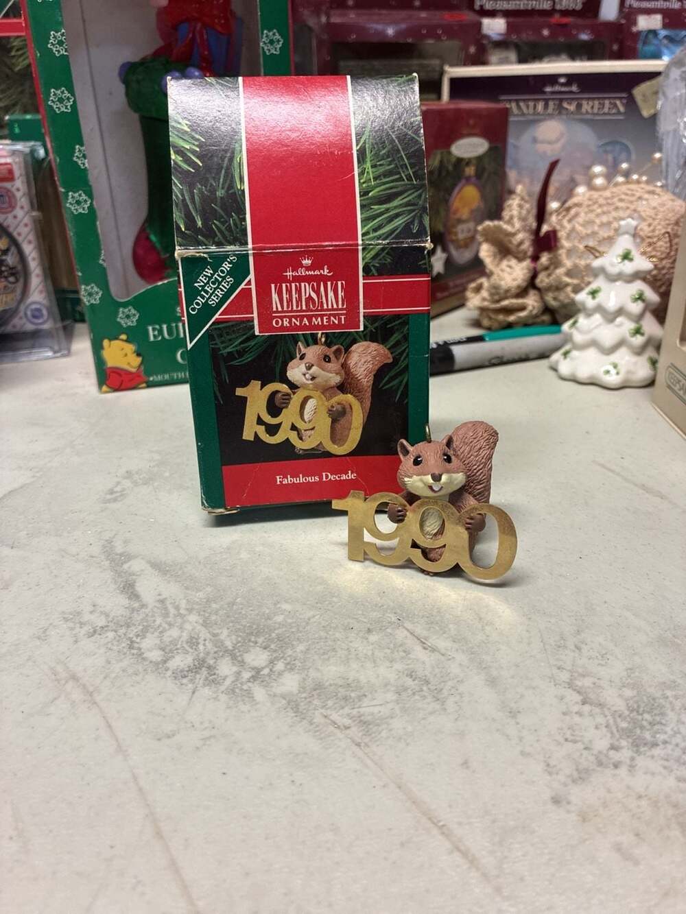 Hallmark Keepsake Ornament 1990 Fabulous Decade Squirrel First in Series with Bo